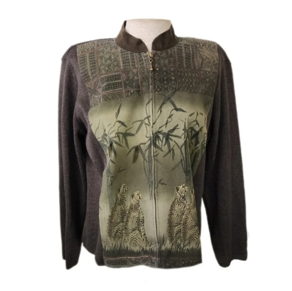 American Vintage Cheetah Print Knit Jacket Green Size L